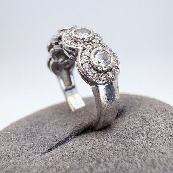 VTG Ritani Solid Sterling Silver 925 CZ Halo Tapered Band Ring Size 5 - Picture 5 of 11